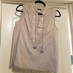 Grey with White Embroidery J. Crew Sleeveless Top